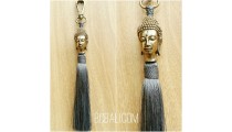 buddha head bronze gold tassels caps key ring bali grey