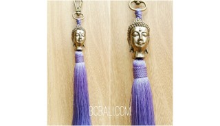 buddha head bronze gold tassels caps key ring bali purple