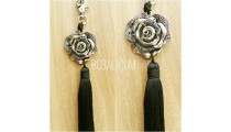 key rings tassels polyester silver bronze caps flower