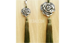 key rings tassels polyester green bronze caps flower