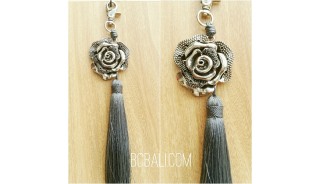 key rings tassels polyester grey silver bronze caps flower