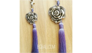 keyrings tassels purple silver bronze caps flower