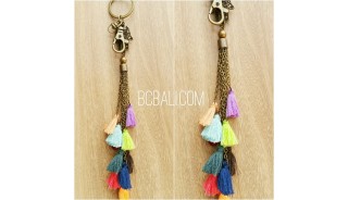 multi tassels key chains charms polyester bali mix color