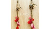 multi tassels polyester keychains bronze gold elephant 