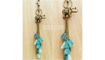 multi tassels keychains turquoise bronze elephant 