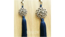 tassel polyester silver bronze flower keychain blue