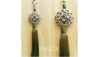 tassel polyester silver bronze flower keychain green