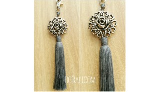 tassel polyester silver bronze flower caps keychain grey