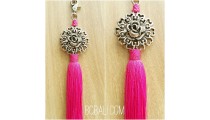 tassel polyester silver bronze flower keychain pink