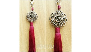 tassel polyester silver bronze flower keychain red