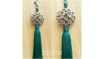 tassel polyester silver bronze flower keychain turquoise