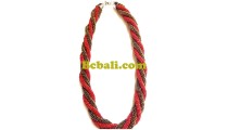 red golden beads necklaces four layer handmade