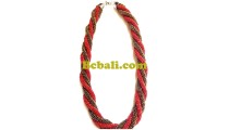 red golden beads necklaces four layer handmade