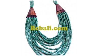 choker bead turquoise necklace multiple strand wood