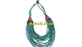 choker bead turquoise necklace multiple strand wood