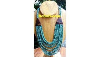 choker bead turquoise necklace multiple strand wood