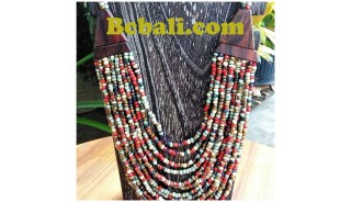 two color necklace chokers seed bead wood ethnic 