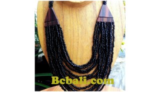 necklace choker multiple bead strand with wood