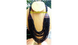 necklace choker multiple bead strand with wood
