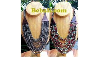 two color necklace chokers seed bead wood ethnic 