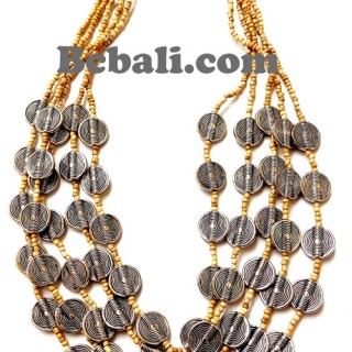 untique bead beige color 5strand necklace handmade bali