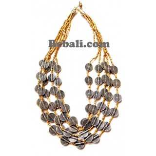untique bead beige color 5strand necklace handmade bali