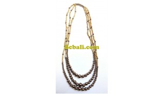 natural beaige bead necklaces triangle strand boll metal