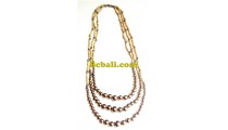 natural beaige bead necklaces triangle strand boll metal