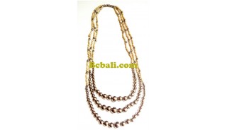 natural beaige bead necklaces triangle strand boll metal