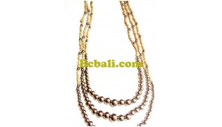 natural beaige bead necklaces triangle strand boll metal