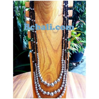 three layer necklaces bead metal boll silver