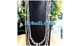 white beads boll necklace triangle strand silver