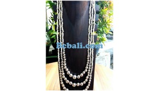 white beads boll necklace triangle strand silver