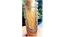 white beads boll necklace triangle strand silver