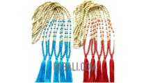necklace tassels two color wooden beaded stones