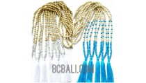 necklaces tassels two color wooden bead with stones