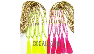 necklaces tassels two color wooden beading with stones