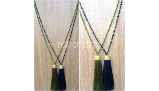 2color long seed crystal tassel necklace golden chrome