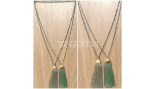 2color long strand crystal tassels necklaces chrome