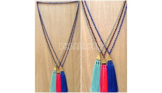3color triangle chrome tassel necklaces beads crystal