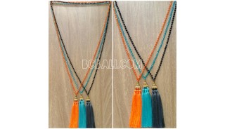 3color triangle chrome tassel necklaces beads crystal bali