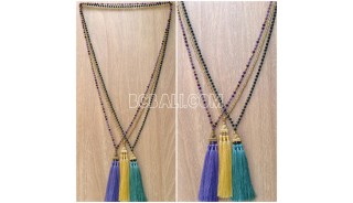 3color triangle chrome tassels necklaces bead crystals