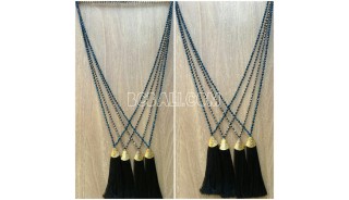 abalone crystal bead necklace tassel pendant black
