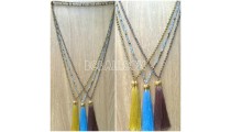 chrome 3color pendant tassels necklaces crystal beaded