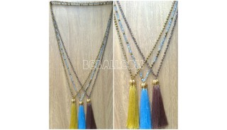 chrome 3color pendant tassels necklaces crystal beaded