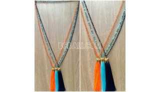 chrome 3color pendant tassels necklaces crystal beading