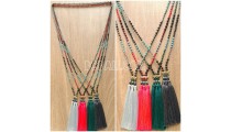 crystal bead stone tassel triangle necklace 4color