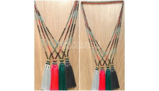 crystal bead stone tassel triangle necklace 4color