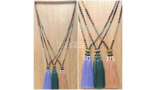crystal bead stone tassel triangle necklaces designs