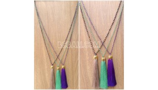 golden chrome 3color pendant tassels necklaces crystal bead